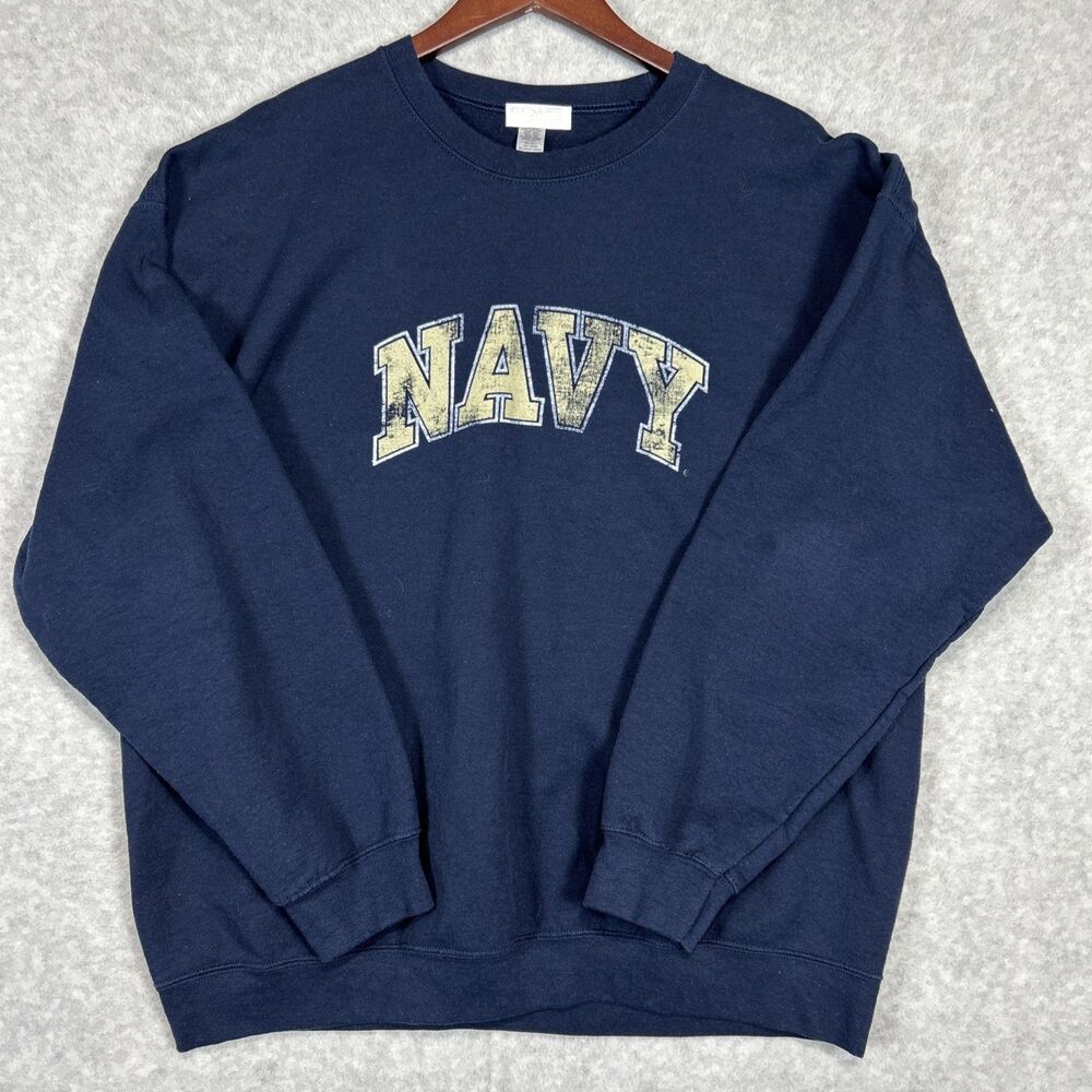 Navy Naval Academy Distressed Logo Crewneck Sweatshirt Men's XL Blue
